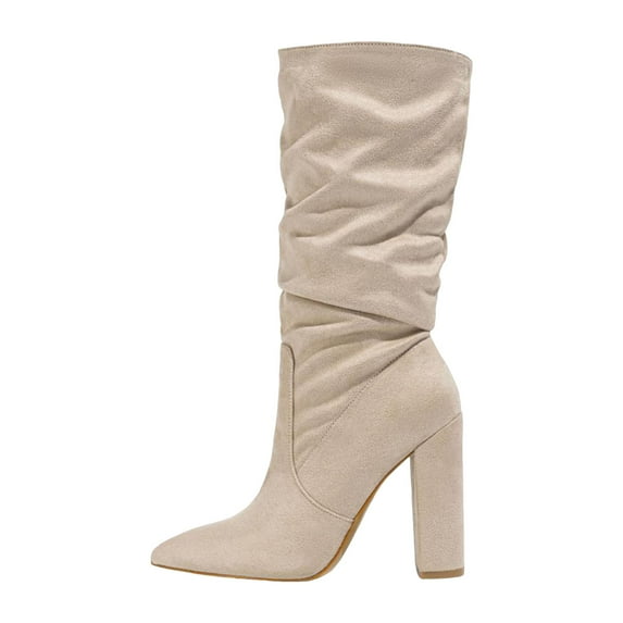 UngA Mid Calf Boots for Women Women's Western Cowboy Snip Toe Embroidered Leather Knee High Cowgirl Boots Wide Calf Beige,9