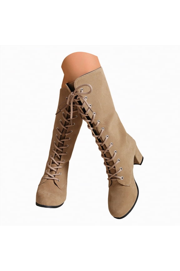 Mid Calf Womens Boots Comfort Flat Boots Solid Color Fashion Casual Slip On Zipper Plus Size Boot for Women Khaki,Size 6.5