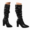 thumbnail image 1 of UngA Mid Calf Womens Boots Comfortable Leather Boots Round Toe Flat Heel Booties Fall Winter Casual Warm Mid-Calf Boot Fashion Tie Lace Up Boots Women Black,Size 9, 1 of 7