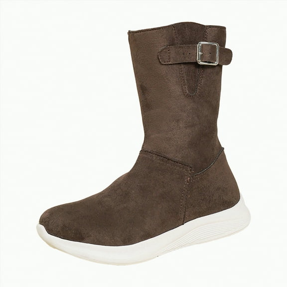 UngA Mid Calf Womens Boots Lace up Slouchy Flat Boots Pull On Fall Weather Winter Boot for Women Coffee,Size 8