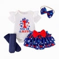 thumbnail image 1 of UngA My 1st 4th of July Baby Girl Outfit Ruffle Romper+Bloomers Tutu Skirt+Socks+Headband 4Pcs Infant Newborn Clothes Set (Blue,0-3 Months), 1 of 7