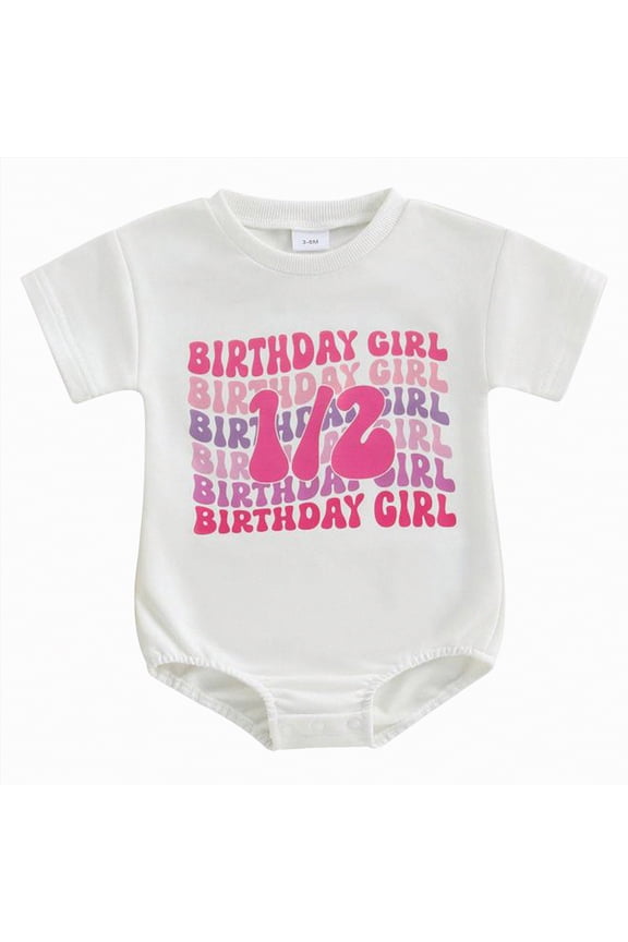 Newborn Baby Boy Girl Half Way to One Birthday Outfit Summer Onesie Short Sleeve Bodsysuit Romper My First Birthday Clothes (Pink,3-6 Months)