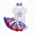 thumbnail image 1 of UngA Newborn Baby Fourth of July Outfits Girl Birthday Outfit American Flag Romper+Ruffle Tulle Skirt+Headband Independence Day 3Pcs Set (Dark Blue,12-18 Months), 1 of 4