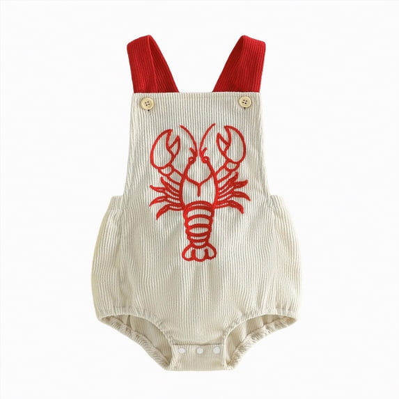 UngA Newborn Baby Girl Boy Summer Clothes Crawfish Embroidery Romper Backless Tank Top Bodysuit Corduroy Overalls Infant Boy Outfits (Beige,6-12 Months)