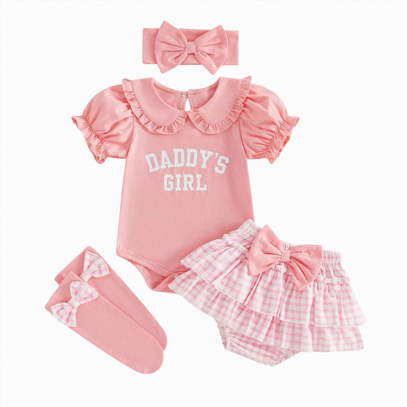 UngA Newborn Baby Girls Clothes Summer Daddys Girl Outfit Romper+Bloomers Tutu Skirt+Socks+Headband 4Pcs Infant Girl Outfits 6-9 Months,Red