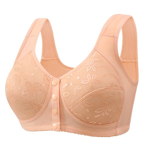 UngA No Wire Bras for Women Wireless Support Lift Front Closure Seamless Bra Push Up Comfy Bralette Orange,S