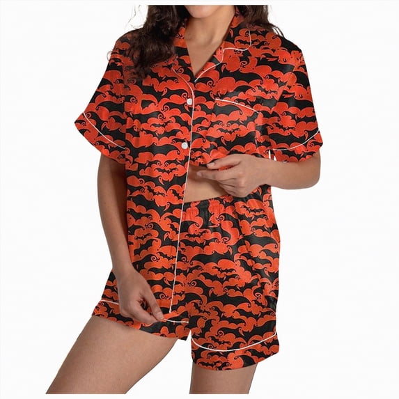 UngA Pajamas Sets Womens Pajama Sets Halloween Printed Short Sleepwear Loungewear Nightwear Nightclothes Homewear Black,M