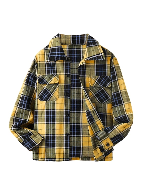Plaid Jacket Gioberti Boys Long Sleeve Button Down Plaid Checkered Shirt Yellow,5-6 Years