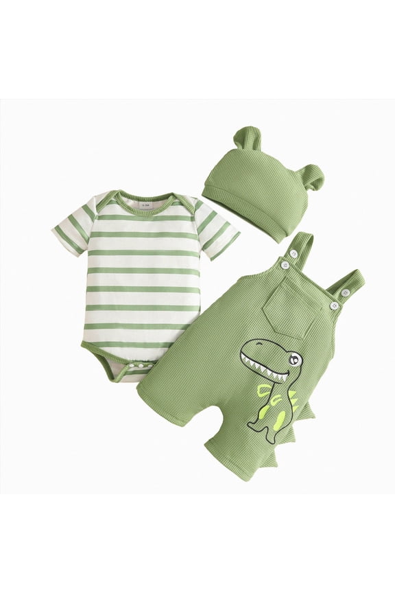 Preemie Newborn Boy Summer Clothes Gift Short Sleeve Button Romper Baby Boys Bodysuit Long Pants Outfit Set with Hat Baby Boy Outfits Green,3-6 Months
