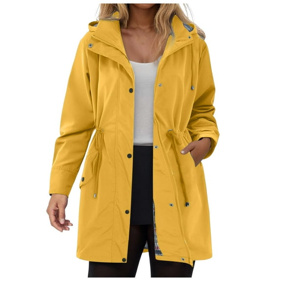 UngA Rain Jackets Women Women's Utility Jackets Zip Up Snap Button Anorak Jackets Utility Coat Outwear Flap Pockets Lightweight Jacket Yellow,4XL