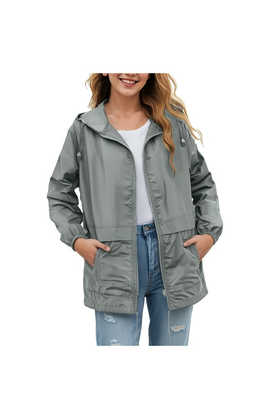 Rain Jackets Women Women's Waterproof Raincoat Lightweight Rain Jacket Hooded Windbreaker with Pocket for Outdoor Light Gray,M