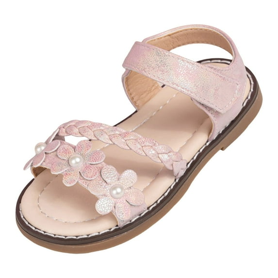 UngA Sandals for Girls Girls Sandals Low Heel Sandals Flower Design with Strap Shoes for Wedding Party (Toddler/Little Kid/Big Kid) Flower Girl Sandals(Pink,Size 9)