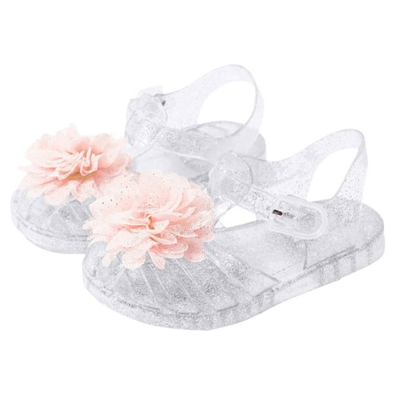 UngA Sandals Kids Toddler Jelly Sandals for Girls Unisex Boys Jellies Shoes Soft Clear Flats Silver Slippers Little Kid Retro Slides Summer Beach Glitter(Light Pink,1.5)