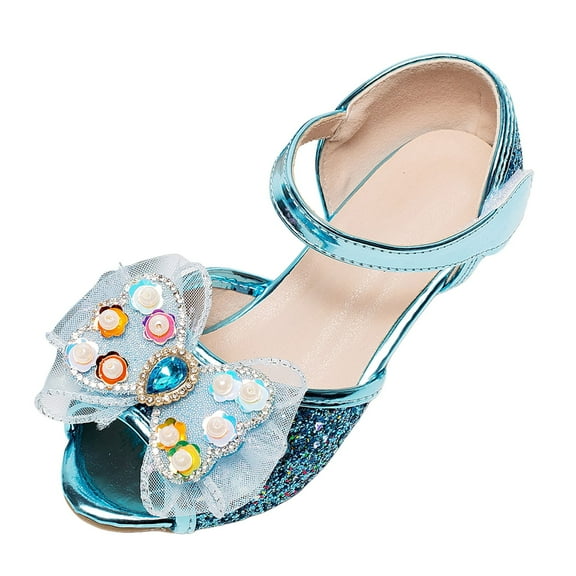 UngA Sandals for Kids Girls Girls Sandals Fashion Bow Summer Shoes for Toddler/Little Kid Princess Shoes(Blue,Size 12)