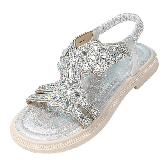 UngA Sandals for Kids Girls Toddler Girls Sandals Soft Rubber Flats Summer Baby Flower Girl Shoes Girls Dance Shoes(Silver,Size 1.5)