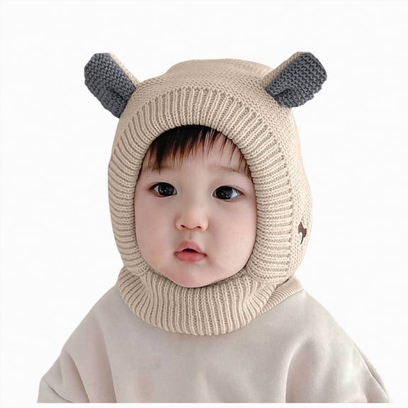 UngA Scarf Woolen Earflap Hood Warm Skull Knit Caps，Crochet Earflap Pilot Hats Beanie Cap for Toddlers Baby Girls and Boys (Beige,6-36 Months)