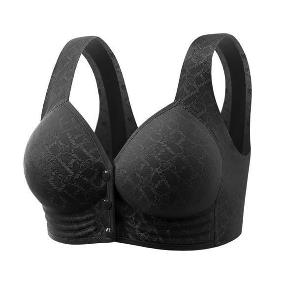 UngA Seamless Bralettes for Women Front Snap Closure Padded Bra for Older Senior Women, No Underwire Comfortable Bra Black,M