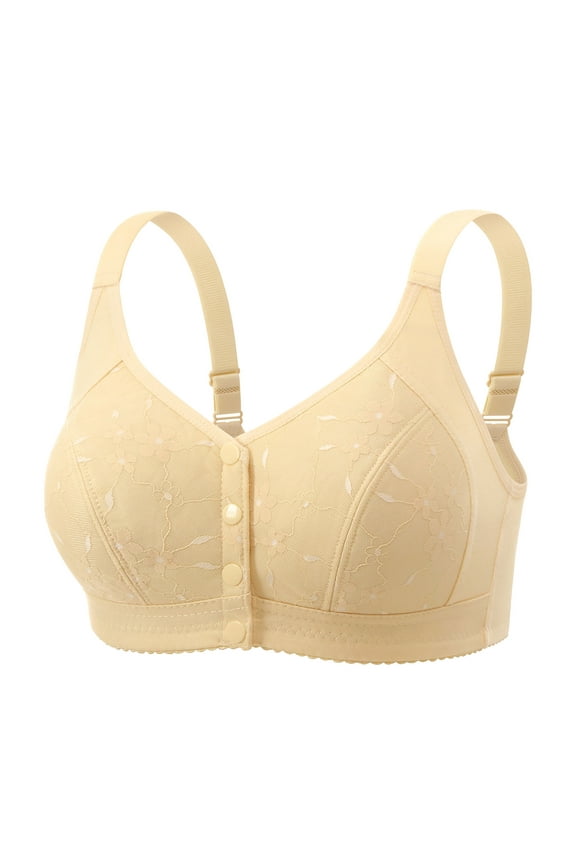 Seamless Bras for Women Front Closure Push up Bra No Underwire Front Opening Bra with Snaps Breathable Comfort Bras Light Yellow,XL