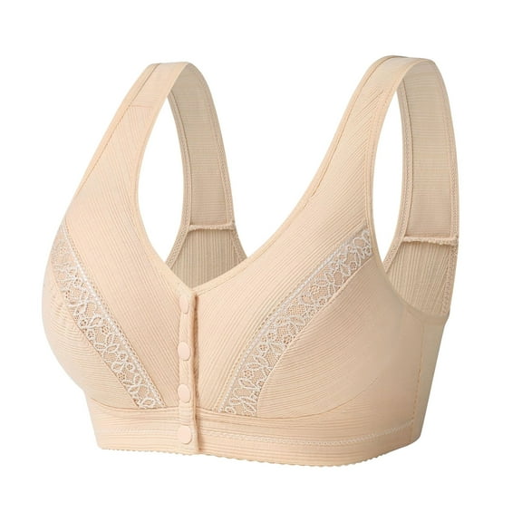 UngA Seniors Bras for Women Front Button Closure Bra Comfort Full-coverage Bra Senior Front-Closing Wirefree Bra Beige,38