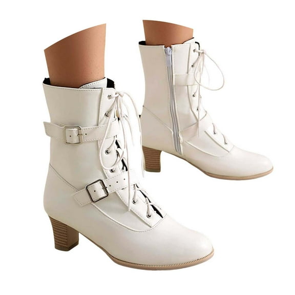 UngA Sexy Boots for Women Cowboy Boots for Women, Mid Calf Cowgirl Boots with Embroidery Round Toe Western Low Heel Shoes White,7
