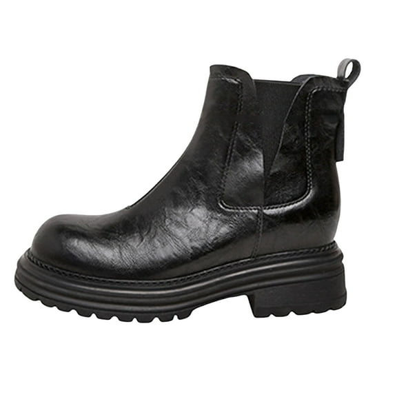 UngA Sexy Boots for Women Mid Calf Boots for Women Chunky Block Heel Pull On Boots Round Toe Low Heel Trendy Stylish Riding Boots Black,5.5