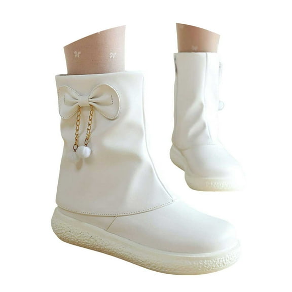 UngA Sexy Boots for Women confort Women's Mid Calf Boots, Comfort Buckle Slouchy Booties with Side Zipper White,5.5