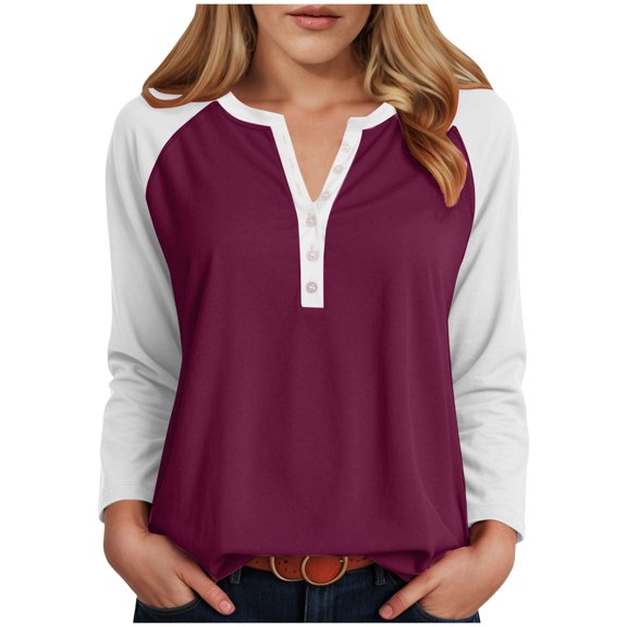 UngA Shirts for Women Womens Button Crew Neck Sweater Fall Long Sleeve Henley Shirts Trendy Loose Knit Pullover Tops ,XL