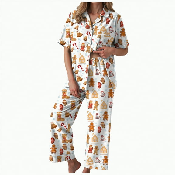 UngA Silk Christmas Pajamas for Women Satin Button Down Christmas Tree Pajamas Classic Soft Womens Christmas Pajama Sets,Size L