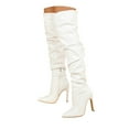 thumbnail image 1 of UngA Slim Calf Boots Knee High Boots Women Square Toe Kitten Heel Tall Boots Womens Fashion Long Boots White,7.5, 1 of 7