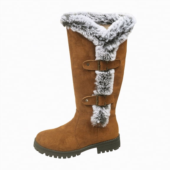 UngA Snow Boots Women Fuzzy Mid Calf Boots Thermal Lined Wedge Warm Women's Winter Boots Brown,Size 9