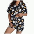 thumbnail image 1 of UngA Spooky Pjs Halloween Women's Pajama Sets 2 Piece Thin Ghost Graphic Short Sleeve Button Down Nightshirt and Shorts Soft Loose Womens Pj Sets Dark Purple,M, 1 of 6