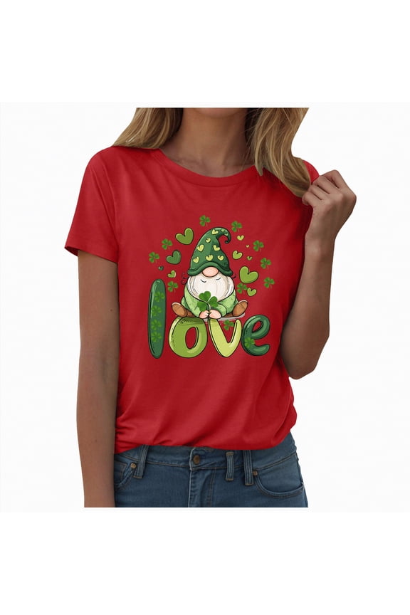 St Patrick Day Shirts Women Shamrock Clover Print T Shirt Irish Graphic Tees Lucky Tops,S
