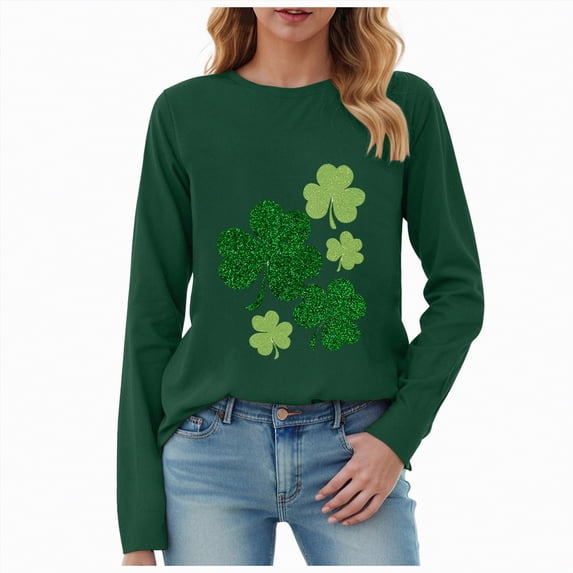 UngA St Patricks Day Shirt Women Long Sleeve Heart Lucky Clover T-Shirts St Patty's Day Long Sleeve Gift Tees Tops,Size M