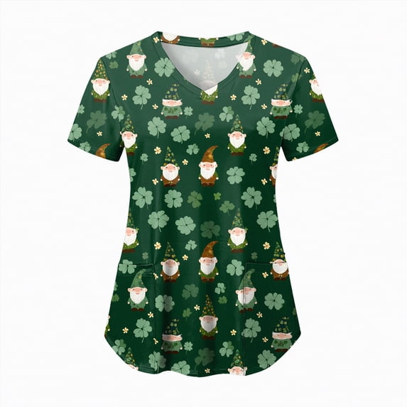 UngA St Patricks Day Shirts for Women 2026 V Neck Short Sleeve Tshirts with Pockets Trendy Dressy Casual Vacation Graphic Womens St Patricks Day T Shirts,XXXL