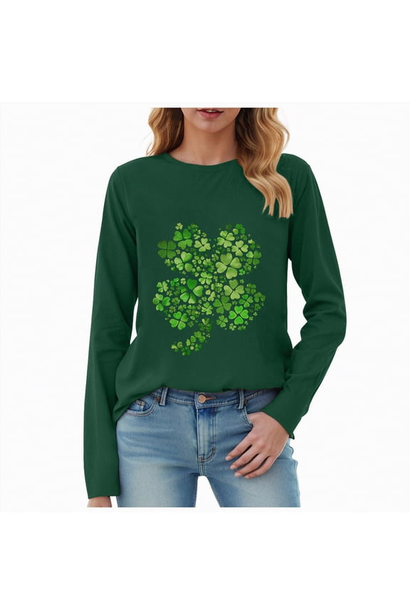 St Patricks Day Shirts for Women Lucky Irish Shamrock Tshirt Saint Patricks Day Tee Tops Green Long Sleeve Shirts,Size XXL