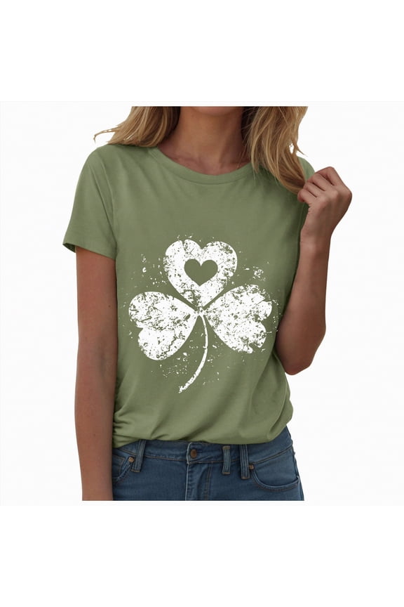 St Patricks Day Shirts for Women Shamrock Clover Graphic Casual T-Shirt Short Sleeve Tee Tops,S