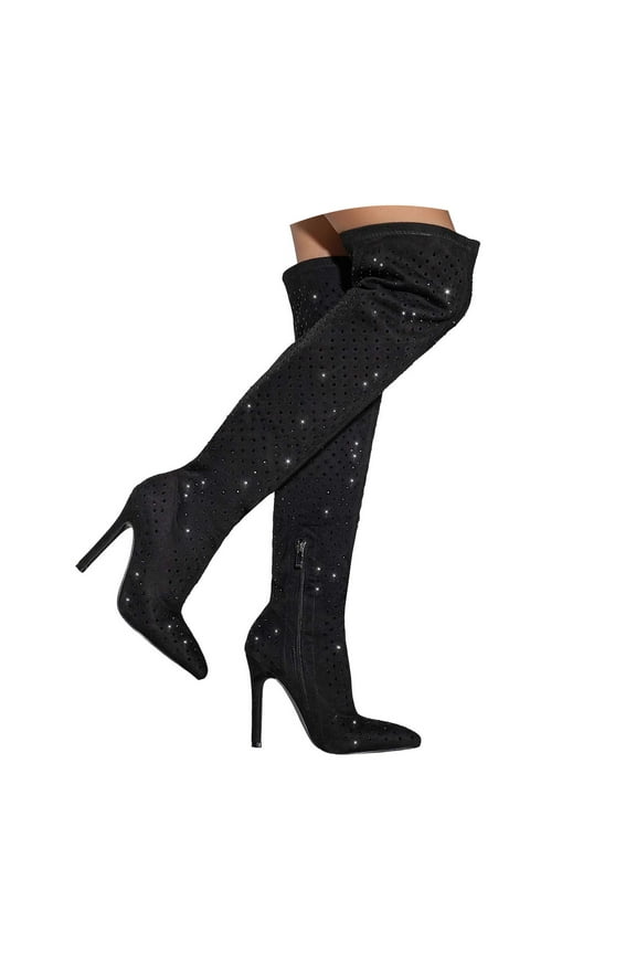 Stiletto Boots Knee High Boots Women Pointed Toe Tall Boots Stiletto High Heel Long Boots Side Zipper Sexy Dress Boots Black,8