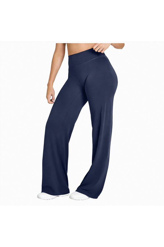 Straight Leg Leggings for Women Tummy Control No Front Seam Workout Leggings for Women High Waist Soft Yoga Pants Dark Blue,M