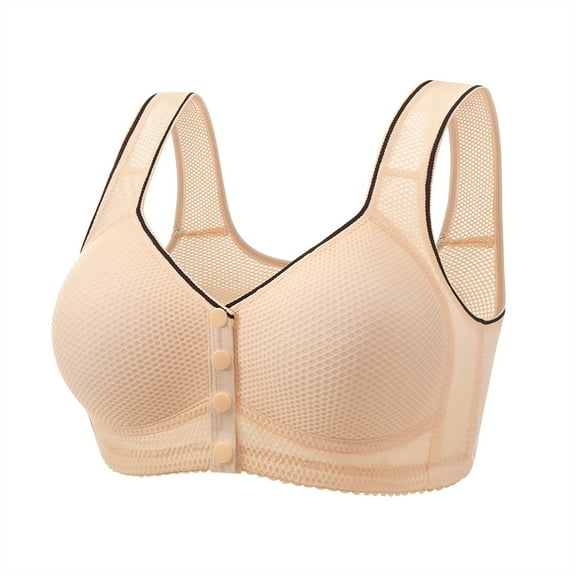 UngA Support Bras for Older Women Front Closure Bras Plus Size No Wire Bra for Senior Convenient Light Shaping Bras for Older Women Beige,S