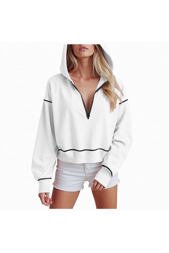 Sweatshirt for Women Hoodies for Women Full Zip Up Cropped Sweatshirts Jackets Casual Comfy Gym Tops Fall Outfits Winter Clothes 2025 White,S