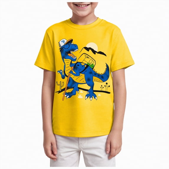 UngA T Shirts for Boys Dinosaur Shirts Graphic Short Sleeve Tees Summer Tops for Toddler Kids (Yellow,11-12 Years)