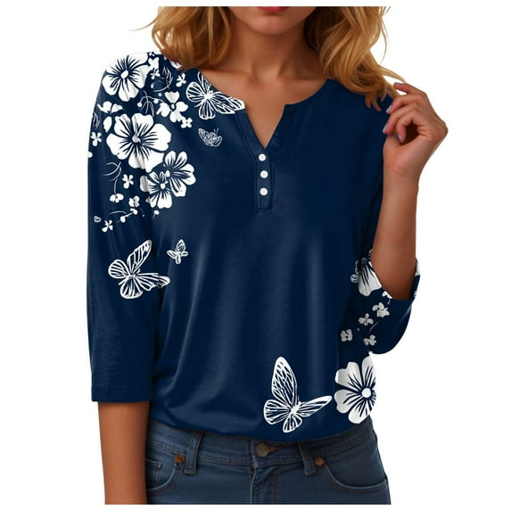 UngA T-Shirts for Women Women's Crew Neck Long Sleeve Shirts Basic Loose Fit Layering Tops Dark Blue,3XL