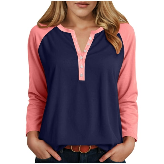 UngA T-Shirts for Women Women's Long Sleeve Top Crewneck Basic Lightweight Fall Shirt Pink,XL