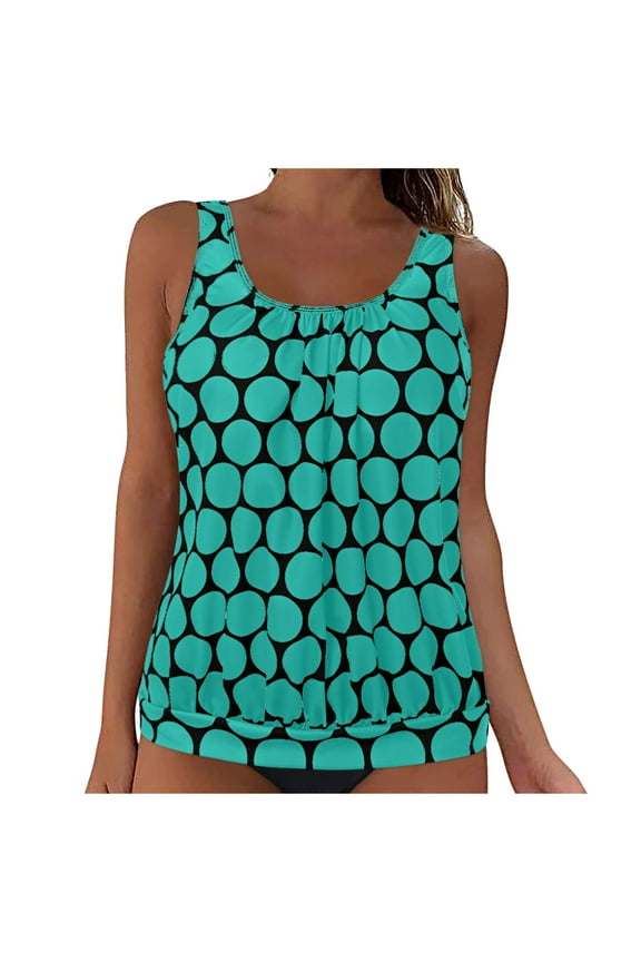 Tankini Tops for Women Only High Neck Modest Bathing Suits Tops Sporty Swim Tank Top No Bottom Underwire Bikini Top(Green,L)