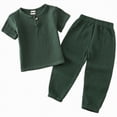 thumbnail image 1 of UngA Toddler Baby Boy 2 Piece Outfit Summer Cotton Linen Casual Short Sleeve T-Shirt Pants Set Kids Cute Plain Spring Clothes (Dark Green,18-24 Months), 1 of 6