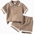 thumbnail image 1 of UngA Toddler Baby Boy Clothes Summer Outfits Short Sleeve Textured Knit Polo Shirt Shorts 2Pcs Infant Clothing Sets (Coffee,18-24 Months), 1 of 7