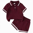 thumbnail image 1 of UngA Toddler Baby Boy Clothes Summer Outfits Short Sleeve Textured Knit Polo Shirt Shorts 2Pcs Infant Clothing Sets (Wine,12-18 Months), 1 of 7