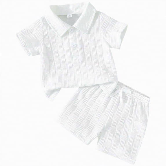 UngA Toddler Baby Boy Clothes Summer Outfits Short Sleeve Textured Knit Solid Polo T Shirts and Shorts 2Pcs Sweatsuit Set (White,2-3 Years)