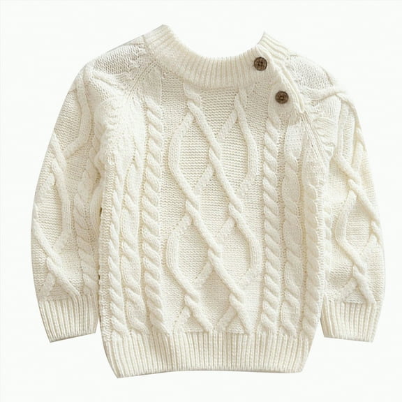 UngA Toddler Baby Boy Girl Cable Knit Sweater Long Sleeve Solid Color Pullover Kids Baby Crew Neck Top Fall Winter Clothes (White,3-4 Years)