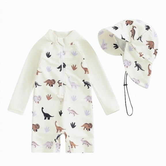 UngA Toddler Baby Boy Girl Swimsuit Newborn Rash Guard Long Sleeve One Piece Zipper Bathing Suit with Hat Toddler Baby Swimwear (White,2-3 Years)